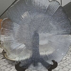 Mikasa by Kurata Aqua Blue Bubble Glass flower-shaped plate